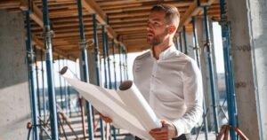 Insights 62 Architect holding rolled plans at a construction site — collateral warranties in UK construction
