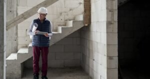Insights 64 Construction supervisor inspecting an unfinished building interior — defective works claims in UK construction